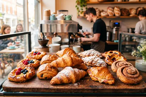 Coffee and pastries in a sample café social post