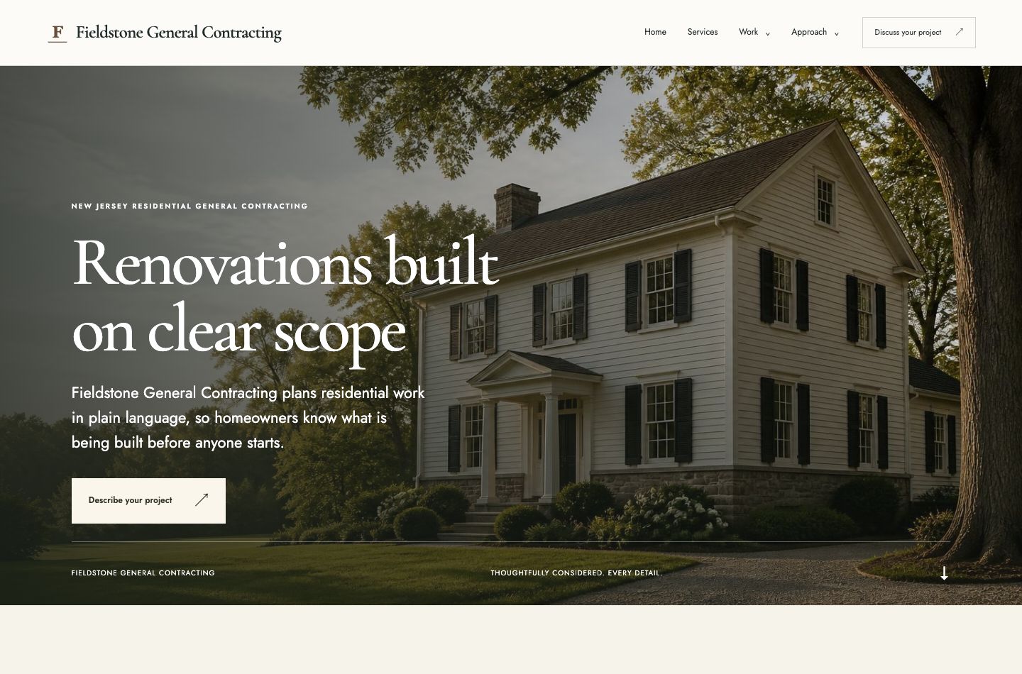 Professional Fieldstone website homepage · Architectural editorial